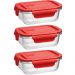 Kit 3 Potes Herméticos de Vidro Borossilicato 410ml Retangulares Vermelho Uz Porta Mantimentos Marmita