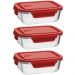 Kit 3 Potes de Vidro Borossilicato 680ml Herméticos Retangul
