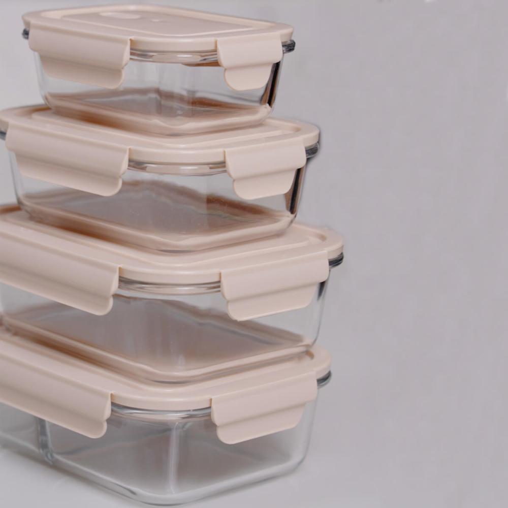 Kit 3 Potes de Vidro Herméticos 1,04L  Retangulares Capuccin