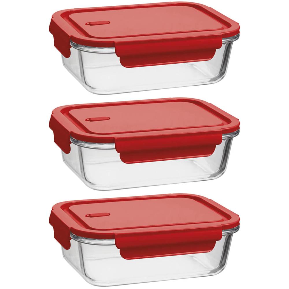Kit 3 Potes de Vidro Herméticos 1,04L Borossilicato Vermelho