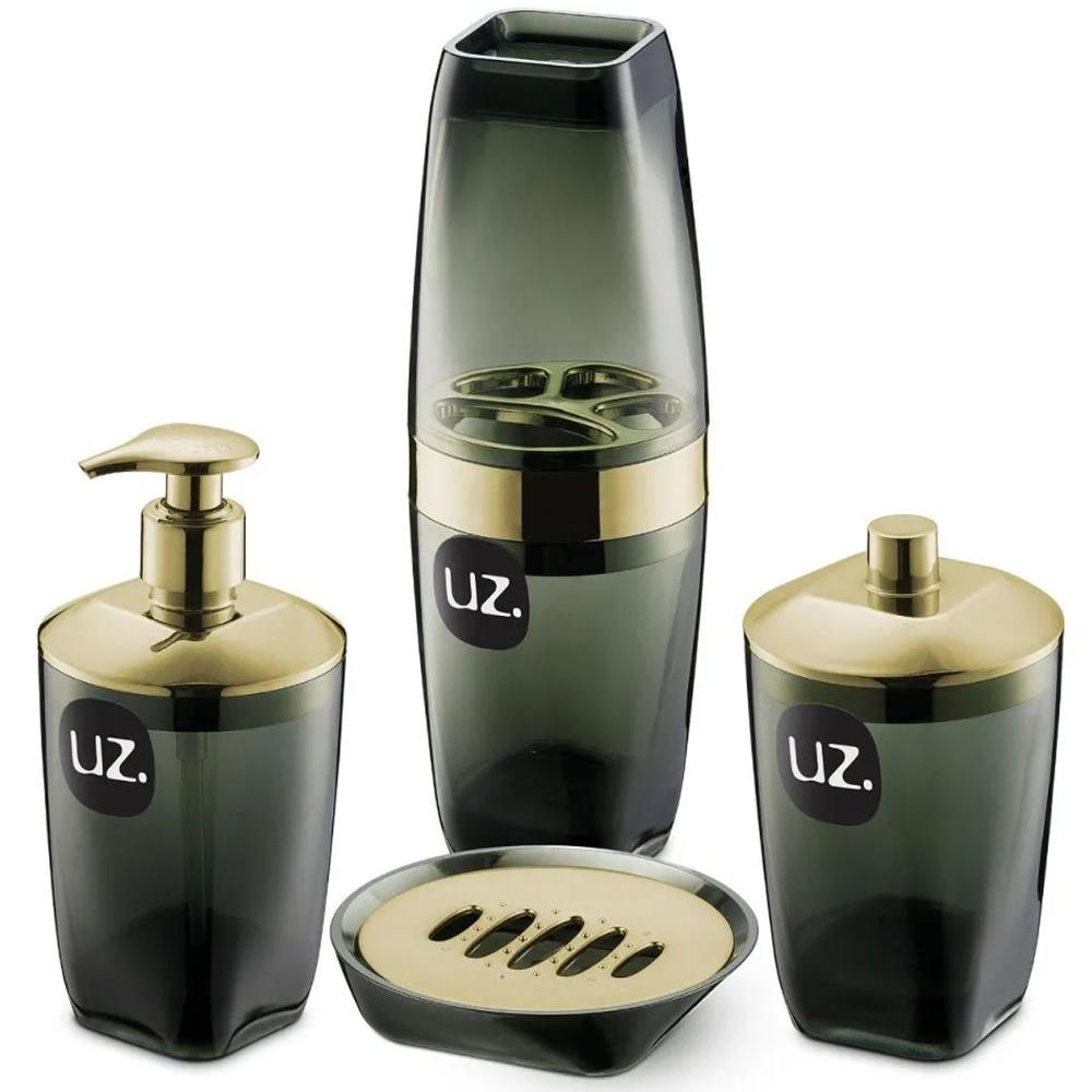 Kit 4 Peças Higiene Acessórios Banheiro Premium UZ Preto e D