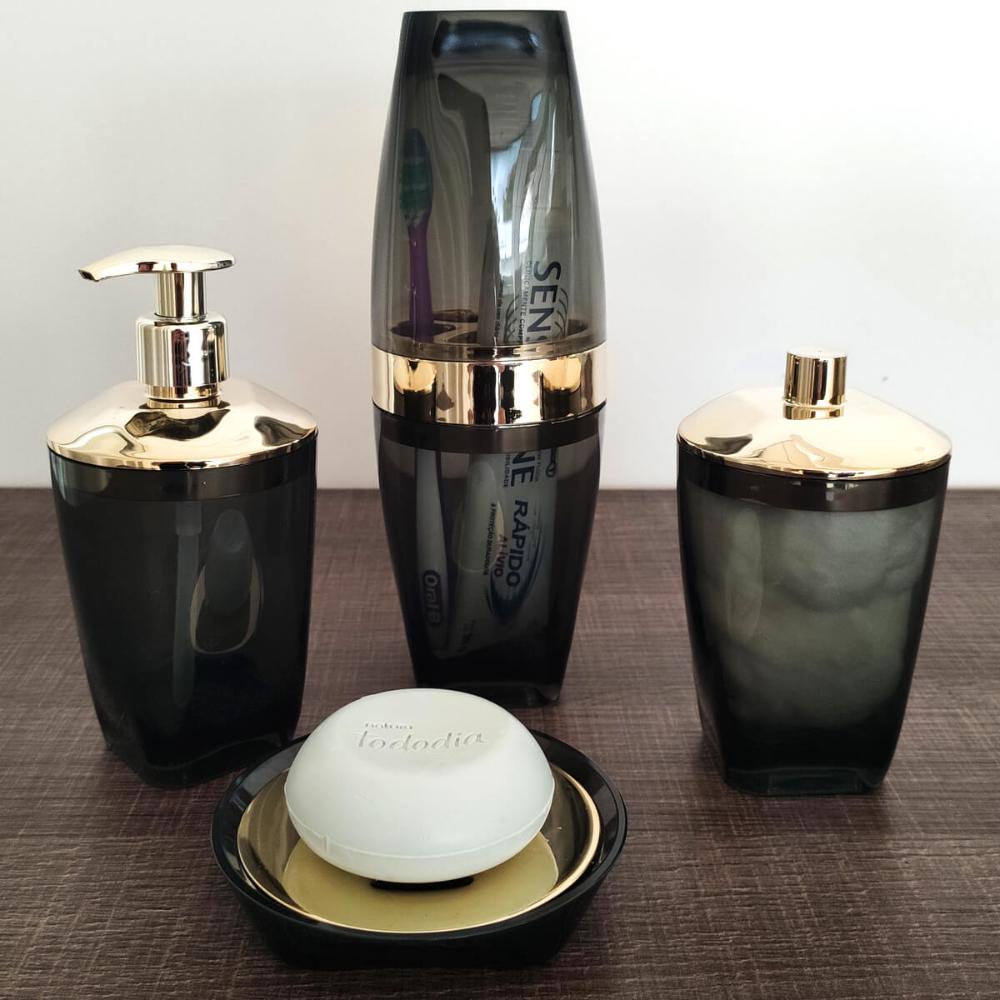 Kit 4 Peças Higiene Acessórios Banheiro Premium UZ Preto e D