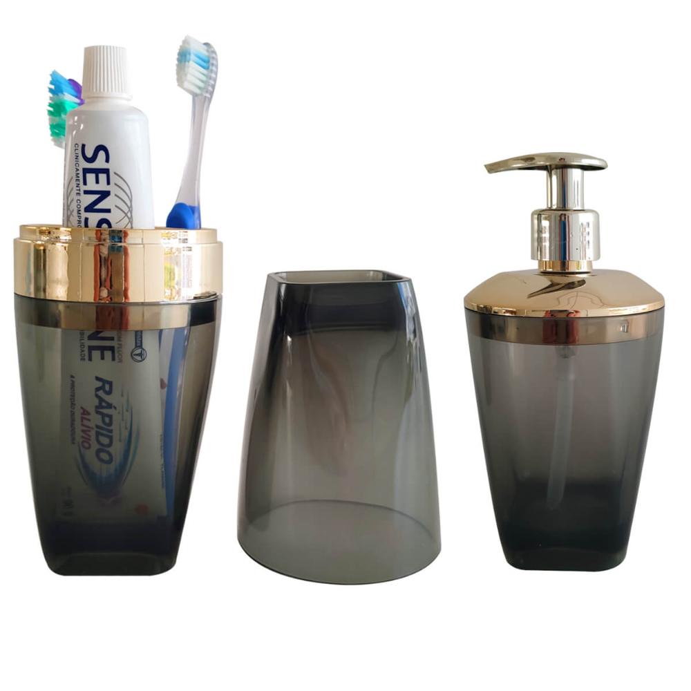 Kit 4 Peças Higiene Acessórios Banheiro Premium UZ Preto e D