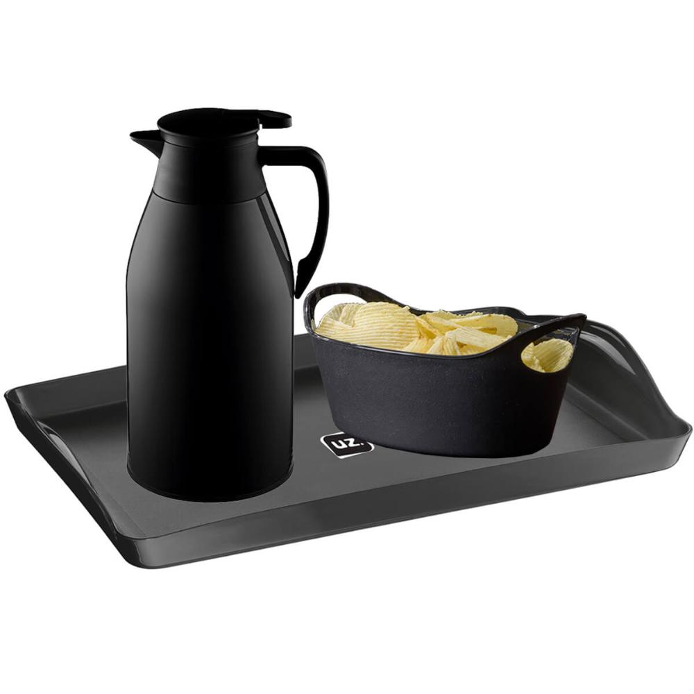Kit 48 Bandejas para Servir de Plástico Plus UZ Retangulares Pretas Café Restaurante Self Service
