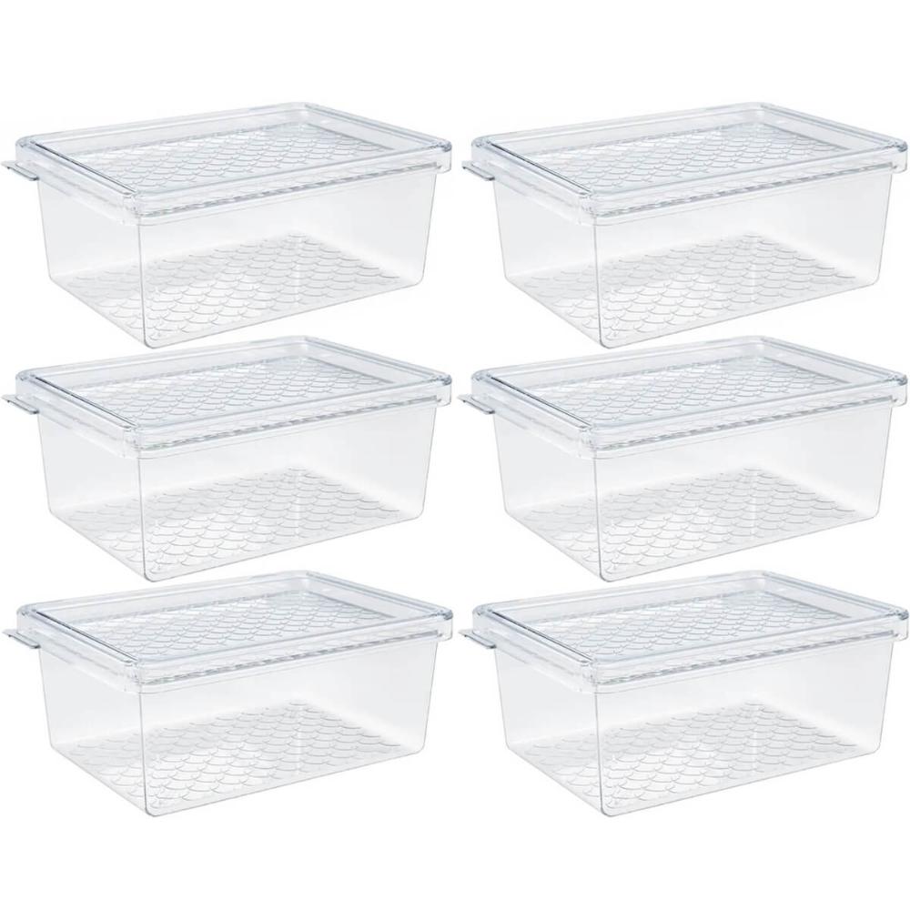 Kit 6 Organizadores de Geladeira com Tampa 660ml Cozinha Res
