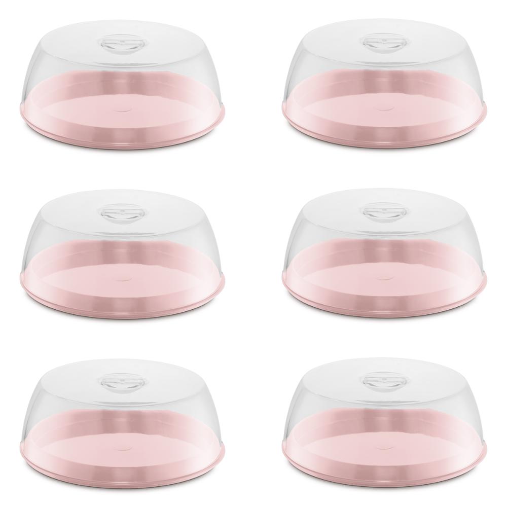 Kit 6 Porta Bolo de Plástico com Tampa Boleiras Coloridas 29cm Plus UZ Rosa