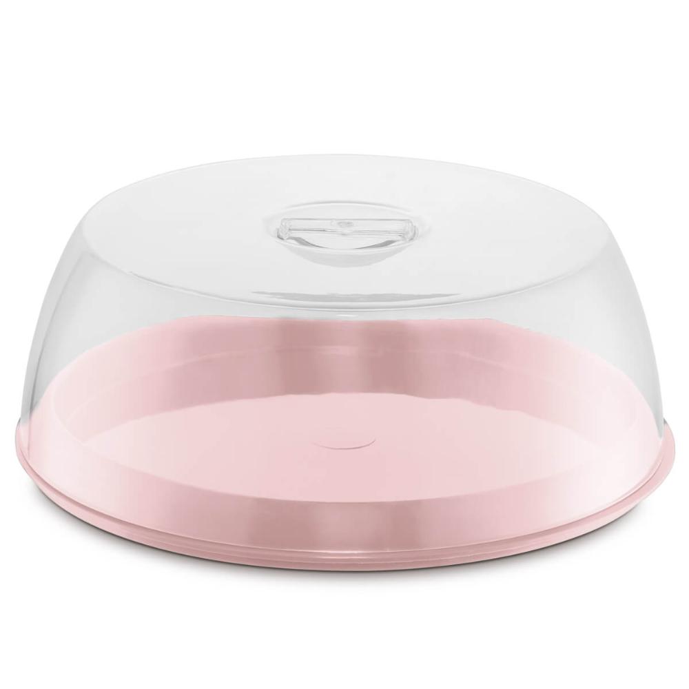 Kit 6 Porta Bolo de Plástico com Tampa Boleiras Coloridas 29cm Plus UZ Rosa
