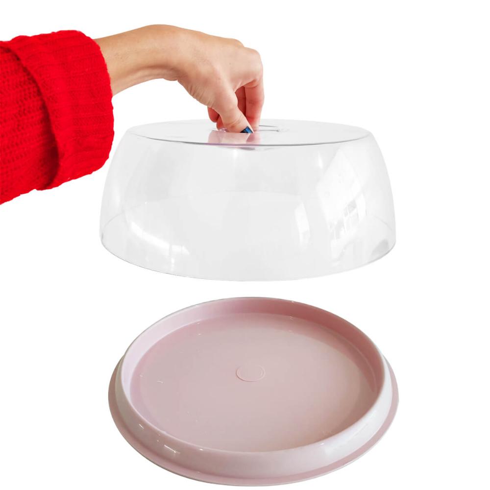 Kit 6 Porta Bolo de Plástico com Tampa Boleiras Coloridas 29cm Plus UZ Rosa