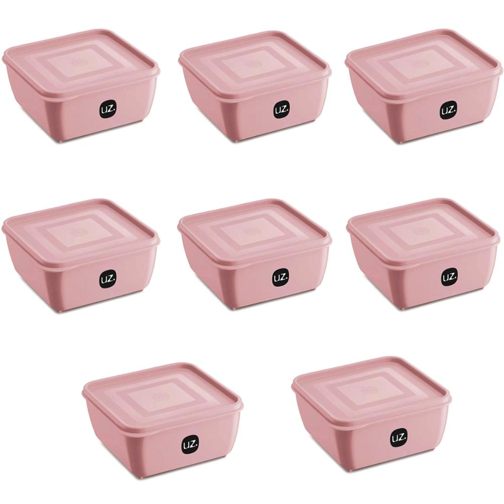 Kit 8 Potes Plástico UZ Rosa Quadrados Mantimentos 1,5L com