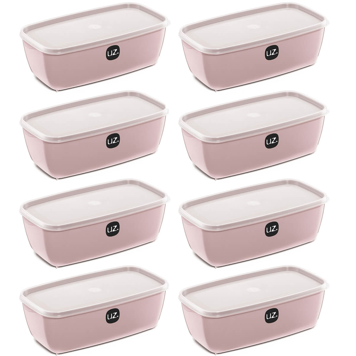 Kit 8 Potes Plásticos com Tampa Uz Rosa Retangulares 3L Orga