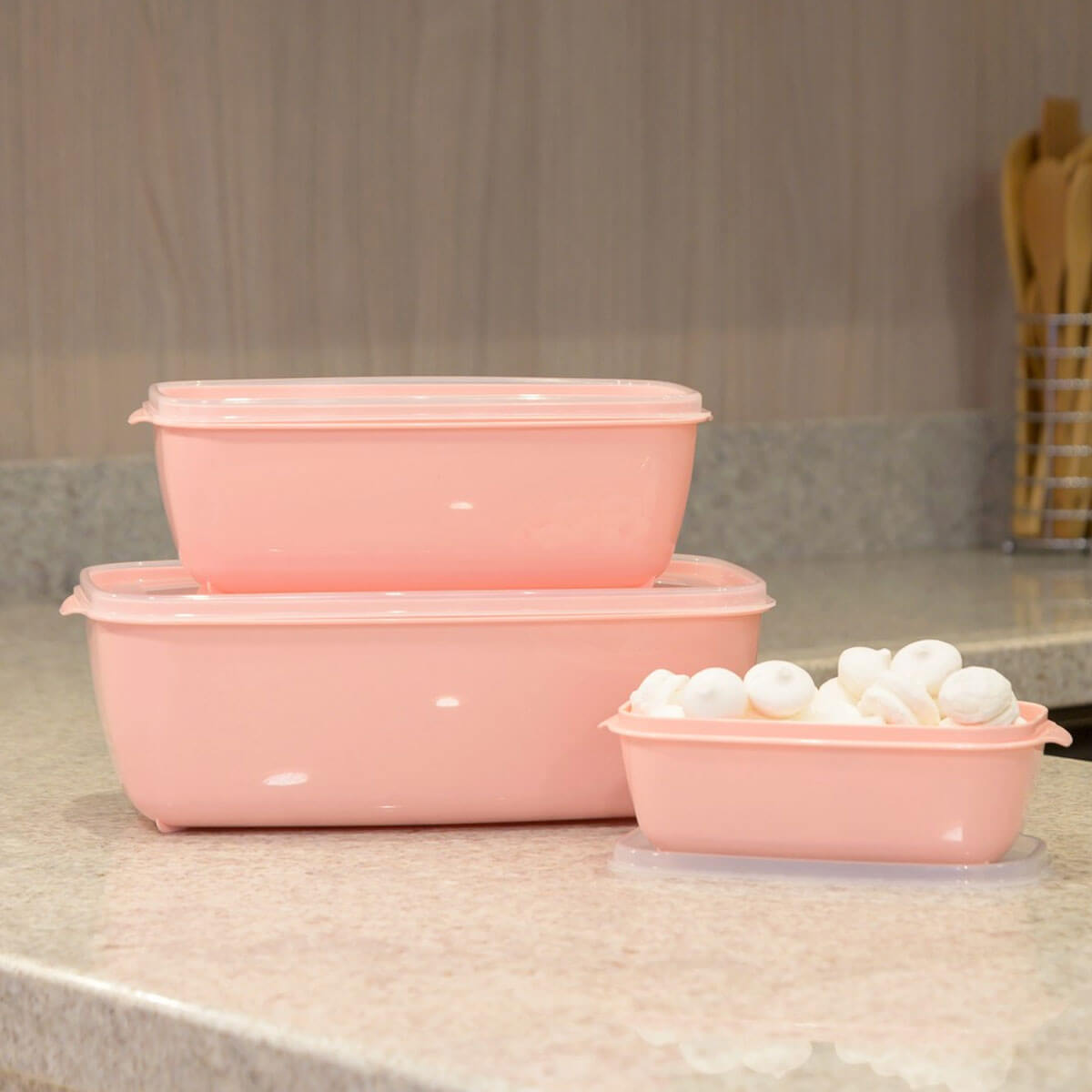 Kit 8 Potes Plásticos com Tampa Uz Rosa Retangulares 3L Orga
