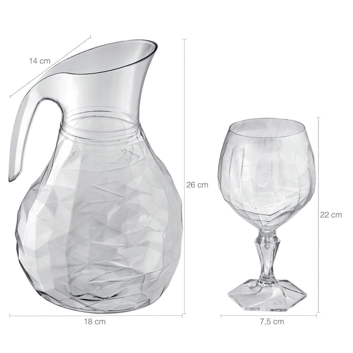 Kit Jarra 2,3L E 6 Taças 350ml Jogo De Refresco Tango Servir Água Suco Transparente UZ