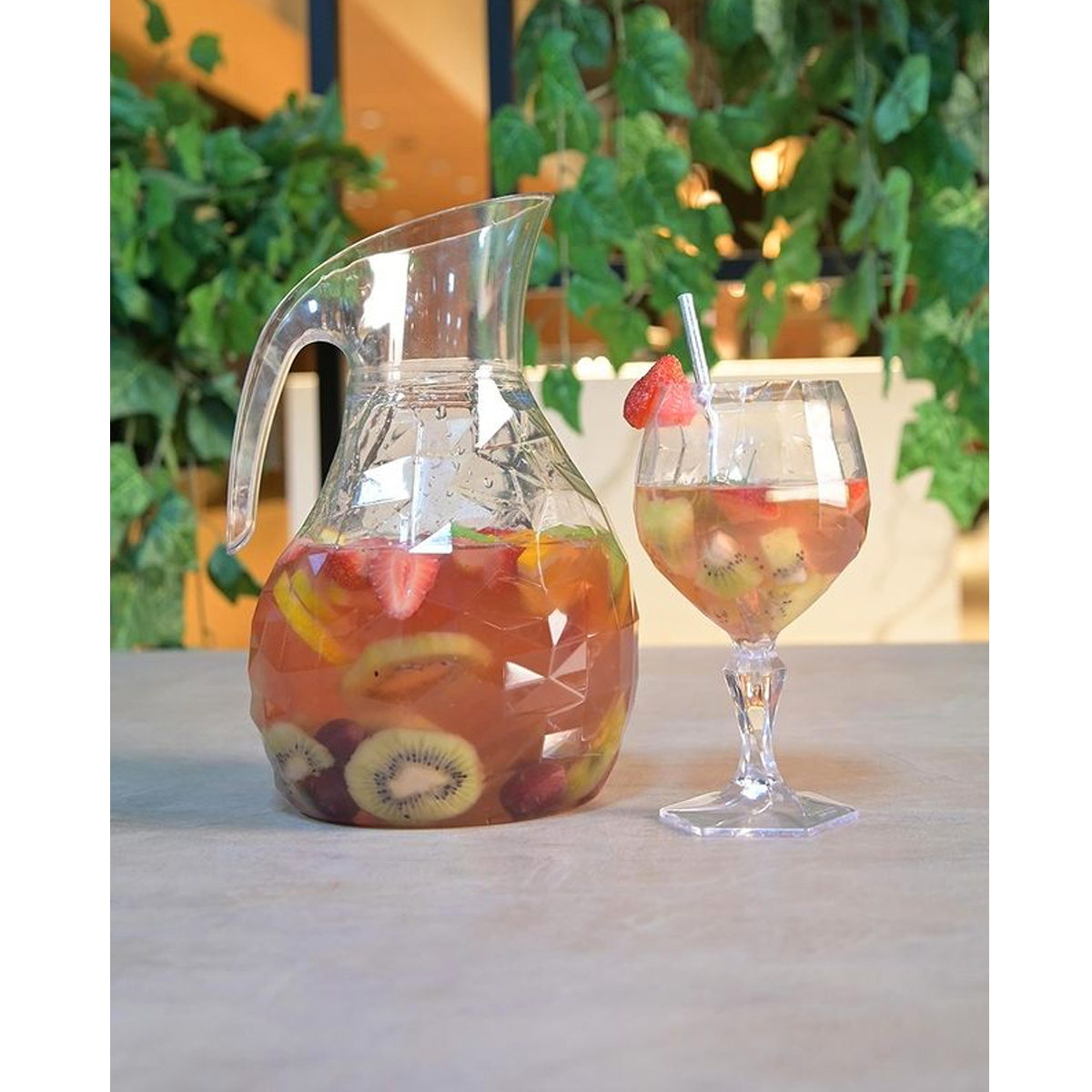 Kit Jarra 2,3L E 6 Taças 350ml Jogo De Refresco Tango Servir Água Suco Transparente UZ