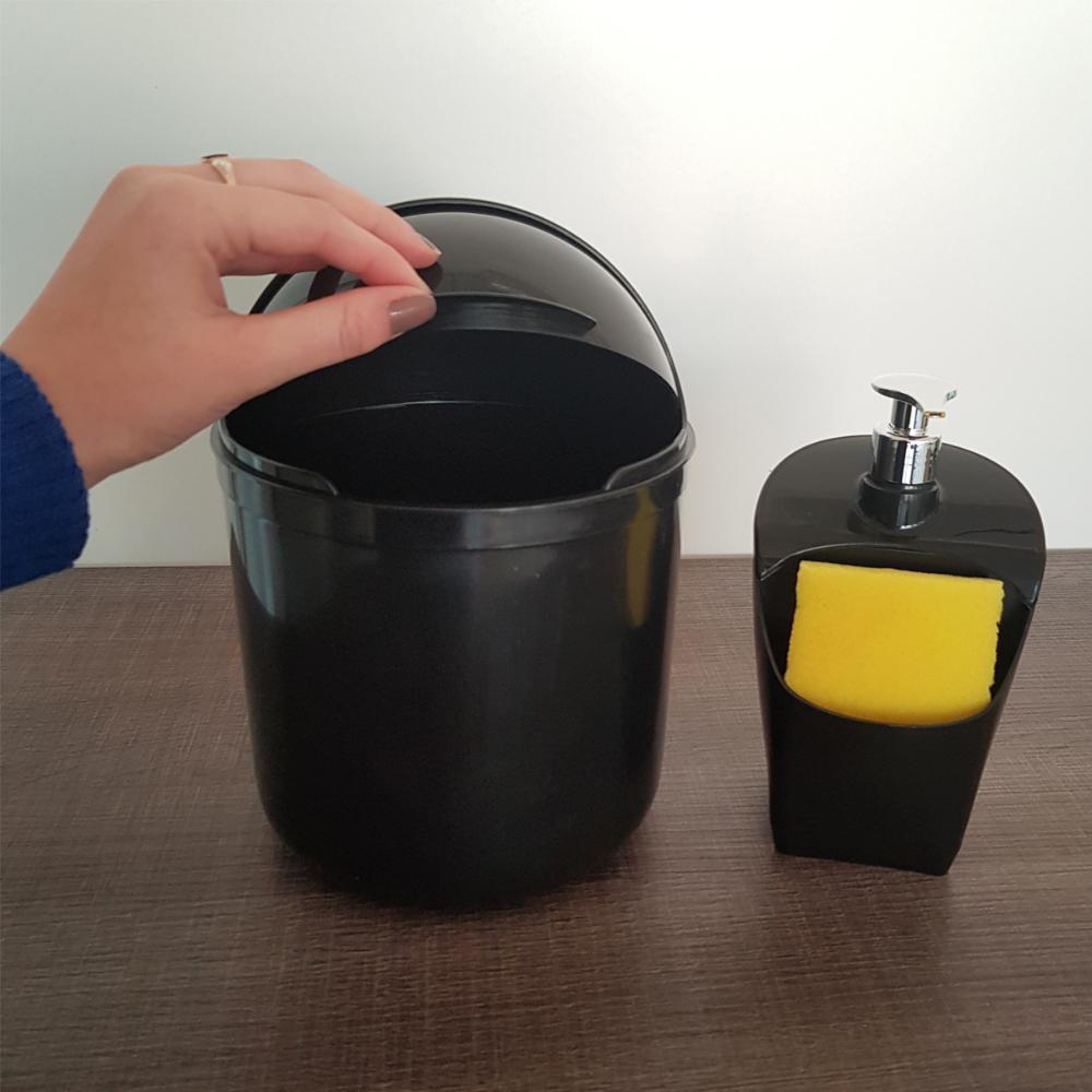 Kit Lixeira 4L Capacete E Dispenser De Detergente Porta Espo