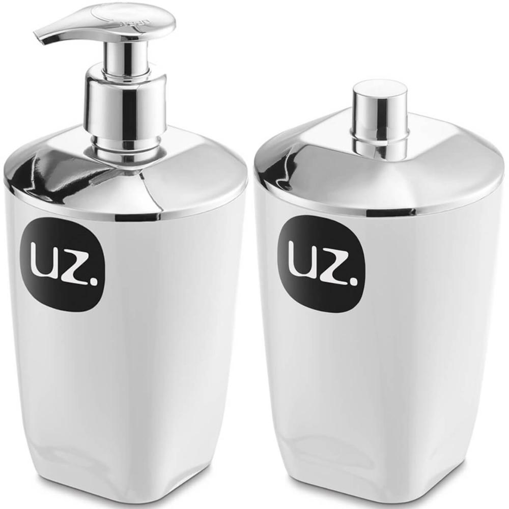 Kit Porta Algodão Cotonete e Sabonete Líquido 400ml Brancos