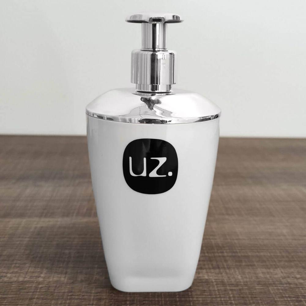 Kit Porta Algodão Cotonete e Sabonete Líquido 400ml Brancos