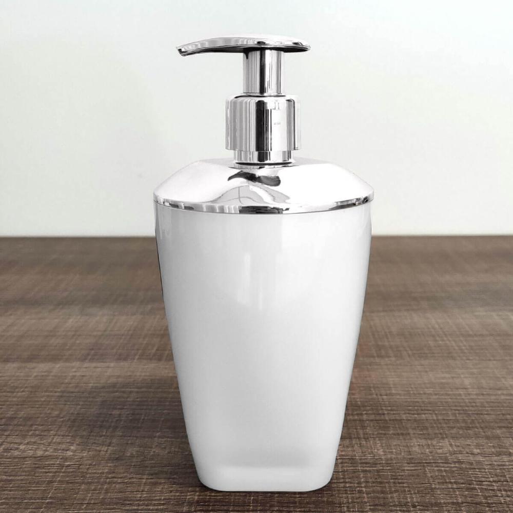 Kit Porta Algodão Cotonete e Sabonete Líquido 400ml Brancos