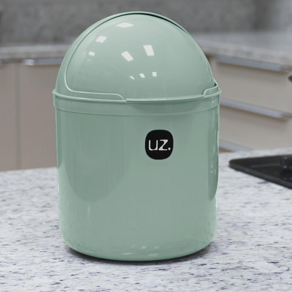 Lixeira Plastica De Cozinha Pia com Tampa Capacete e Abertura Frontal 4 litros UZ Verde Menta