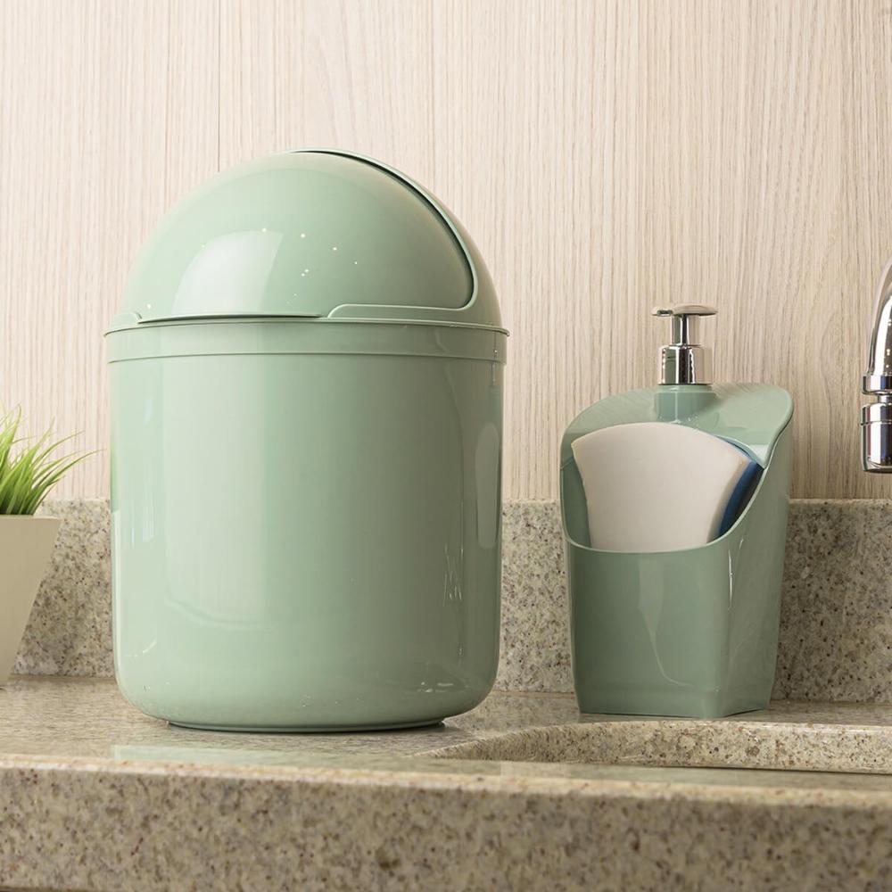Lixeira Plastica De Cozinha Pia com Tampa Capacete e Abertura Frontal 4 litros UZ Verde Menta