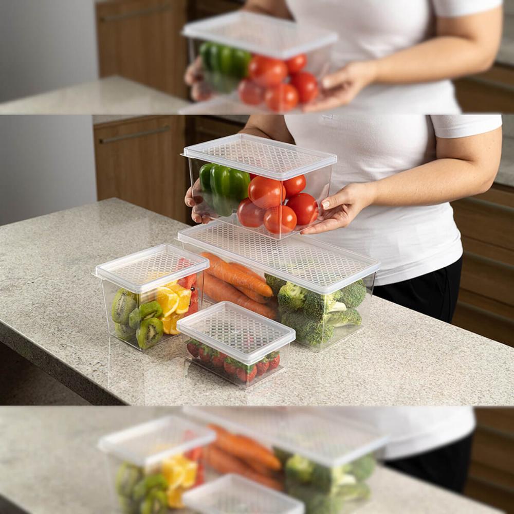 Organizador de Geladeira com Tampa 660ml Cozinha Multiuso Frutas Pequeno Transparente UZ