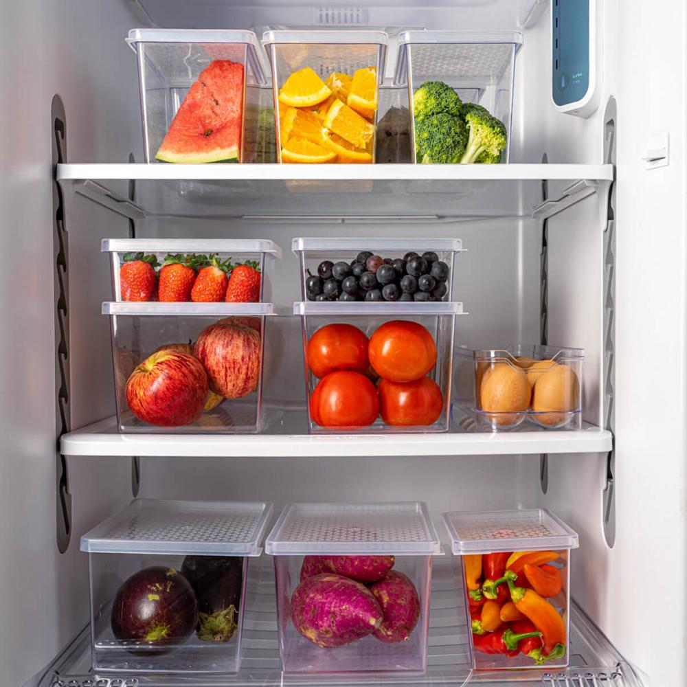 Organizador de Geladeira com Tampa 660ml Cozinha Multiuso Frutas Pequeno Transparente UZ