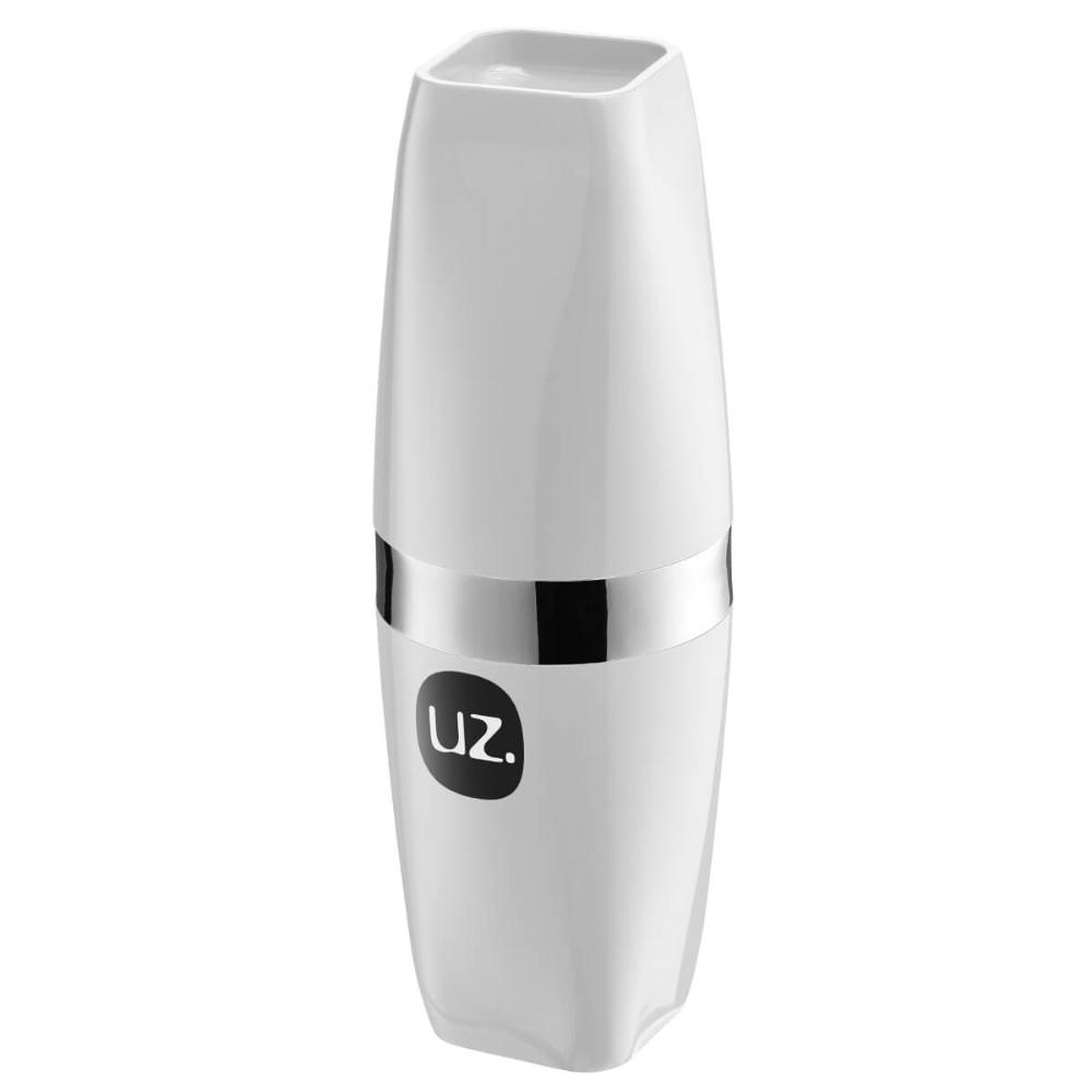 Porta Escova De Dente Com Tampa Suporte Pasta Banheiro Uz Branco Metalizado