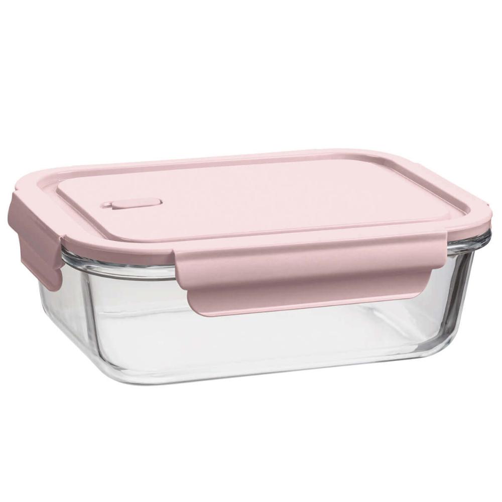 Pote Hermético de Vidro 1,04L Pote com Tampa UZ Retangular Rosa Marmita