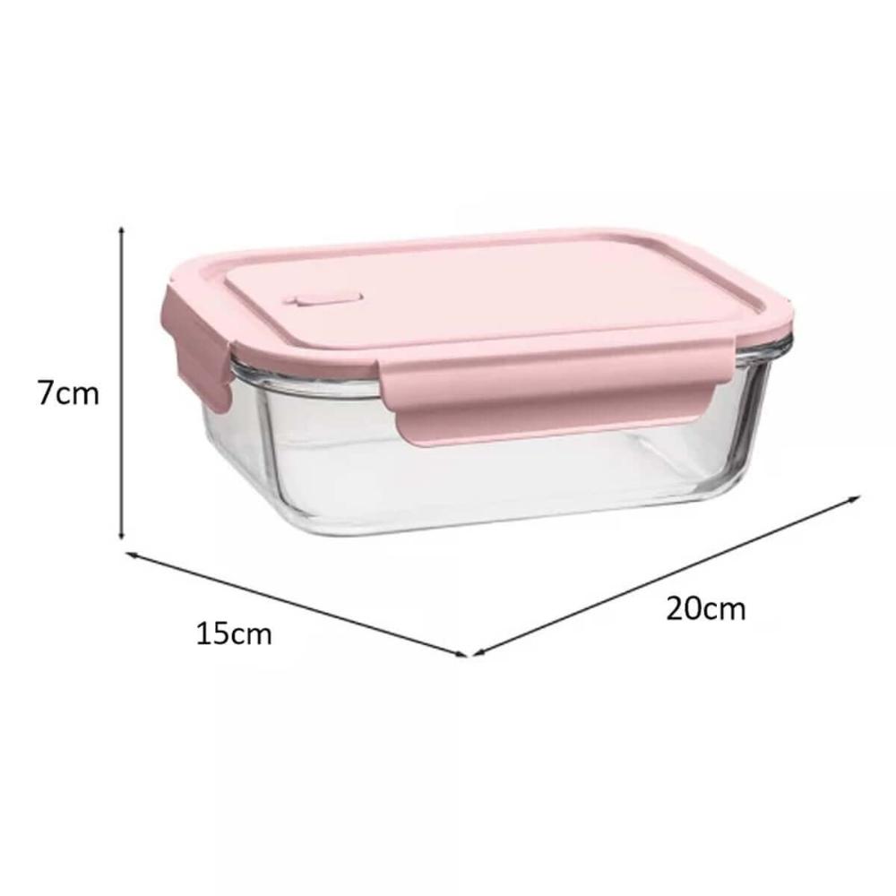 Pote Hermético de Vidro 1,04L Pote com Tampa UZ Retangular Rosa Marmita