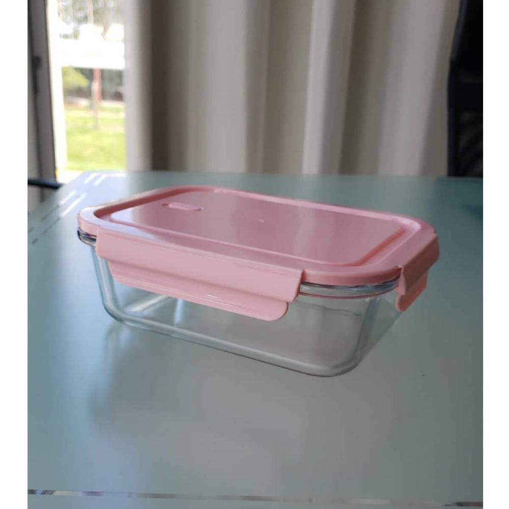 Pote Hermético de Vidro 1,04L Pote com Tampa UZ Retangular Rosa Marmita