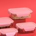 Pote Hermético de Vidro 1,04L Pote com Tampa UZ Retangular Rosa Marmita