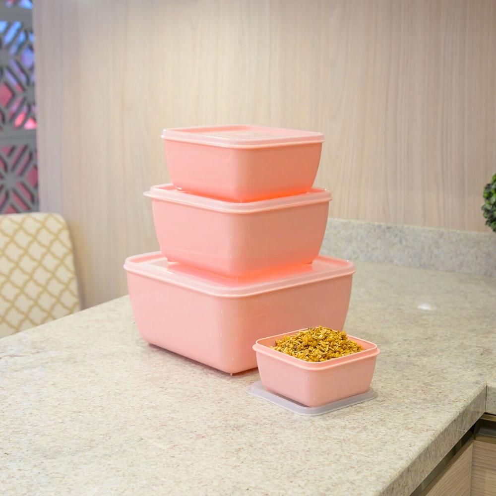 Pote Plástico Quadrado Multiuso 1,5L com Tampa Premium UZ Rosa