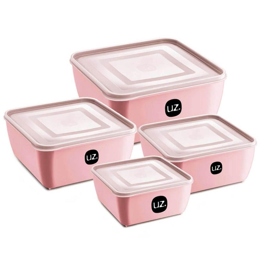 Pote Plástico Quadrado Multiuso 1,5L com Tampa Premium UZ Rosa