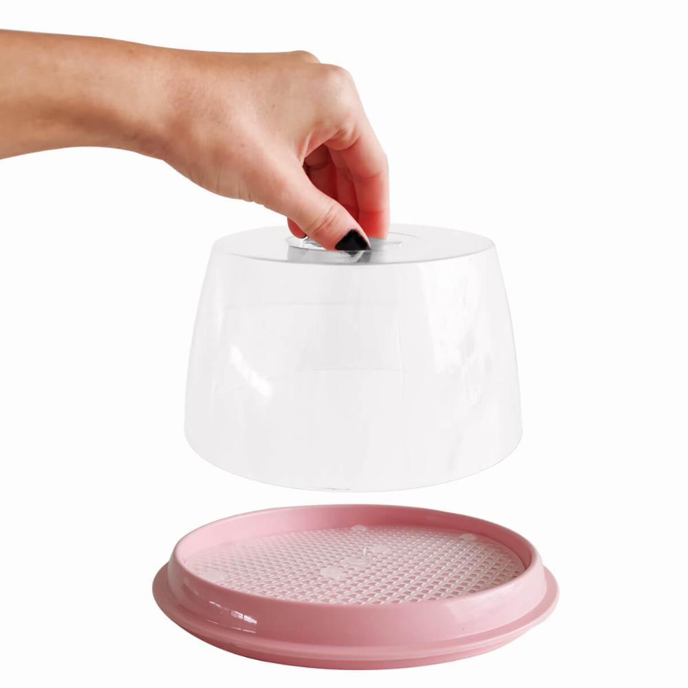 Queijeira Porta Queijo Frios Tampa Acrílico Transparente Uz Rosa Quartzo