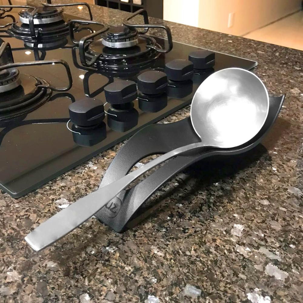 Suporte Descanso Apoio Talheres Bancada Pia Cozinha Colher UZ Preto