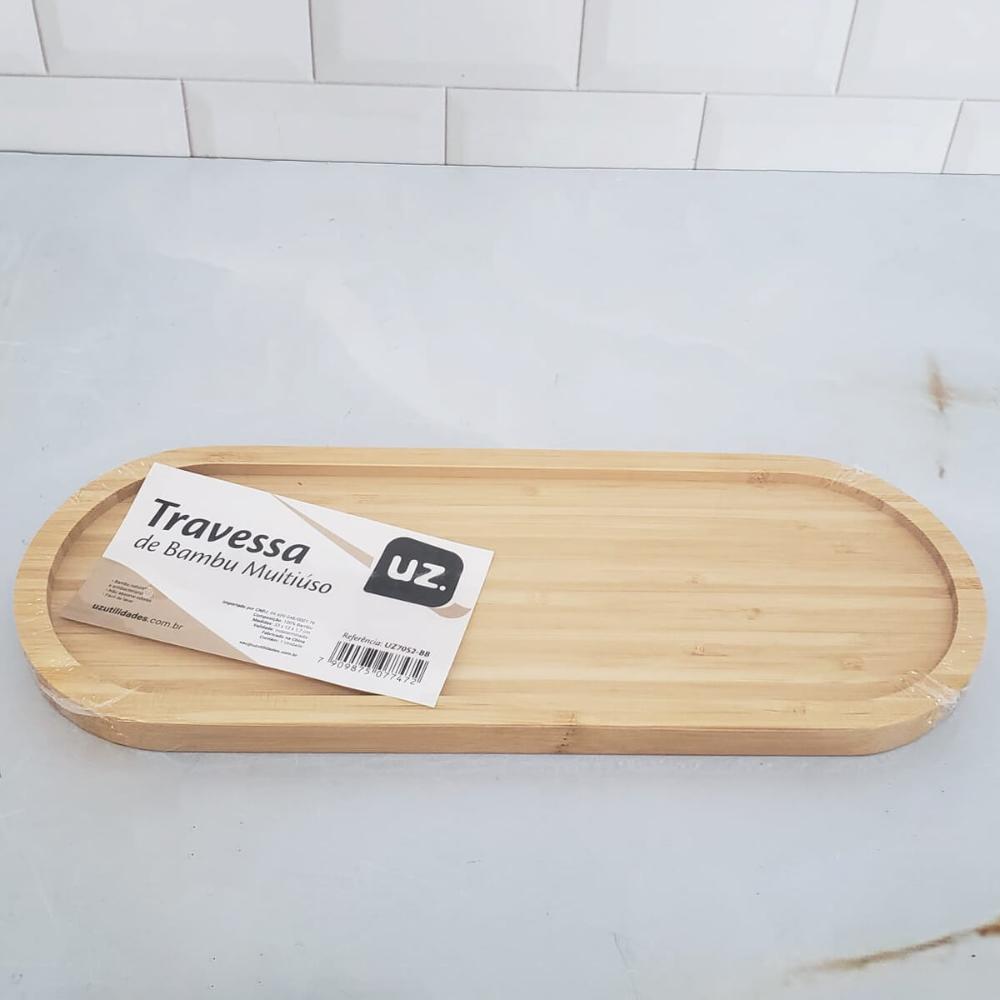 Travessa de Bambu 33x12cm Petisqueira Bandeja Oval Multiuso UZ para Servir Decorar