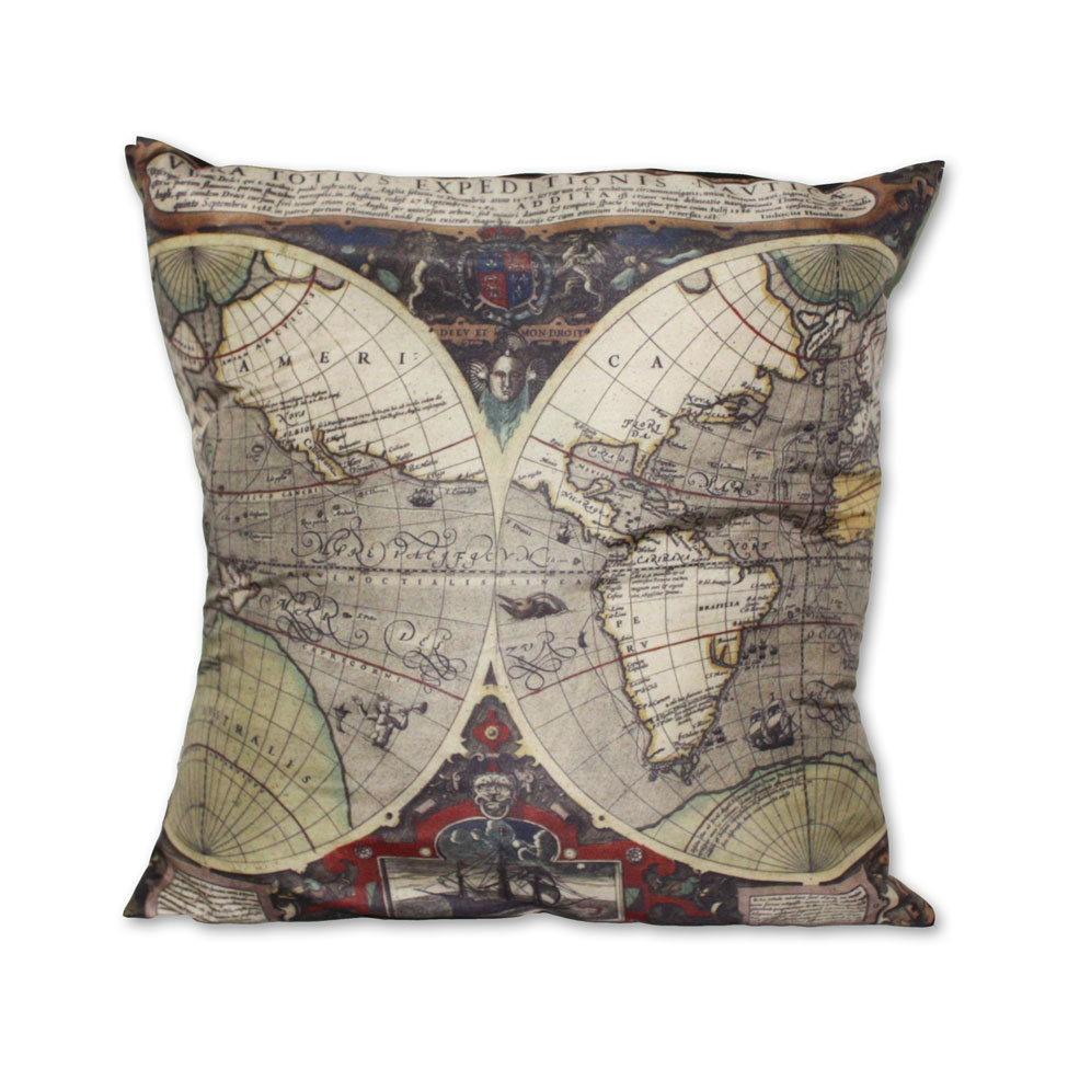 Almofada Mapa Mundi Marrom 42x42cm Uniart