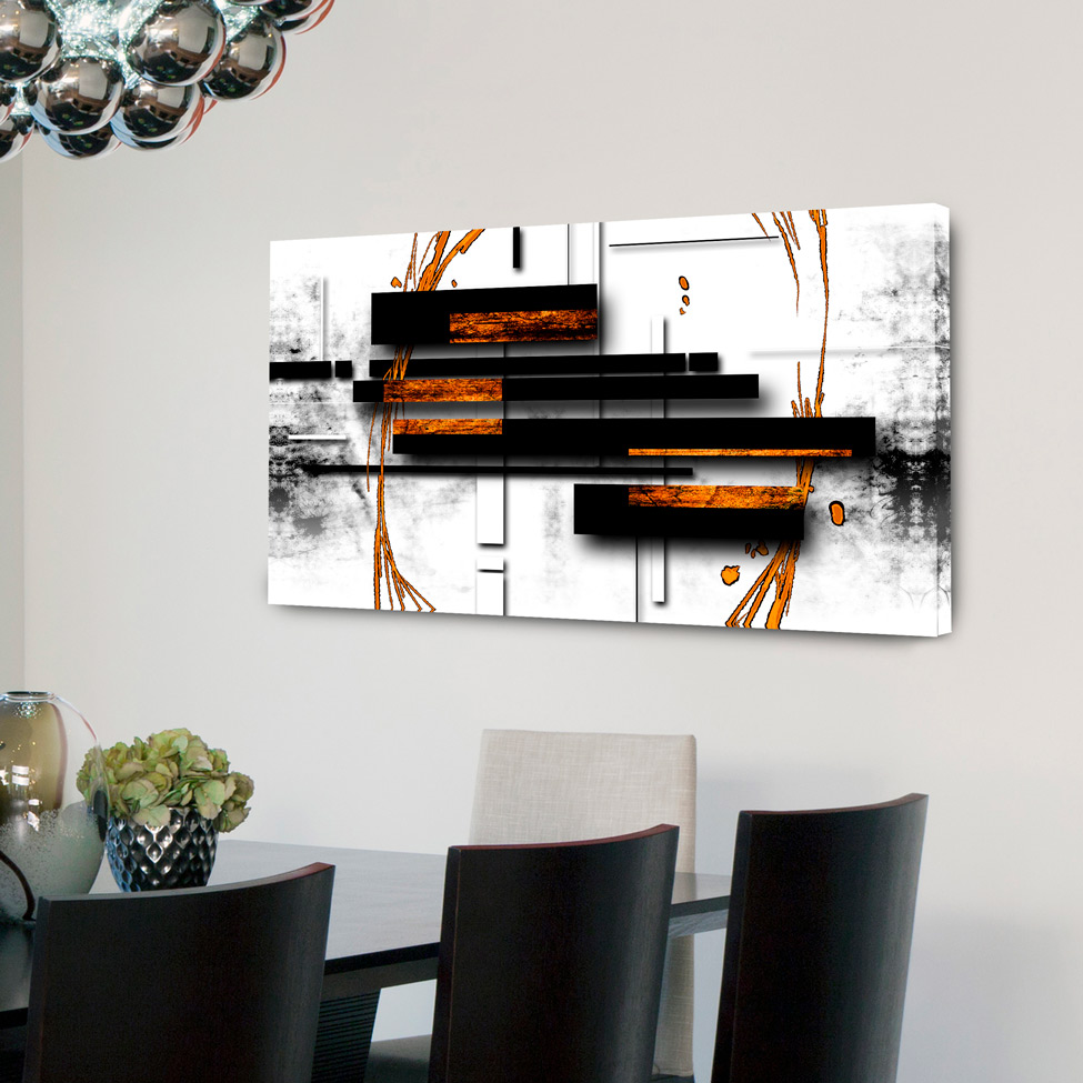 Quadro Abstrato Preto e Branco 55x100cm