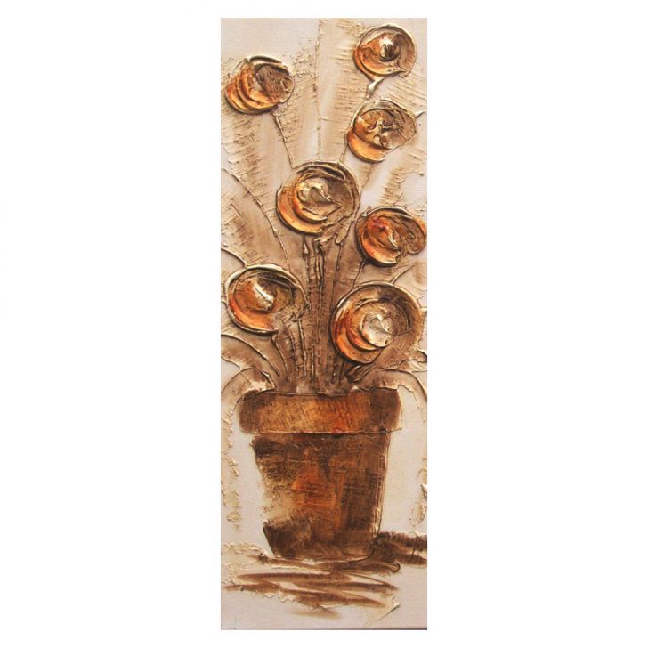 Quadro Artesanal com Textura Vaso com Flores Marrom 20x60cm Uniart Artesanato Minas Gerais ~ Quadro Artesanal com Textura Vaso com Flores Marrom 20x60cm Uniart