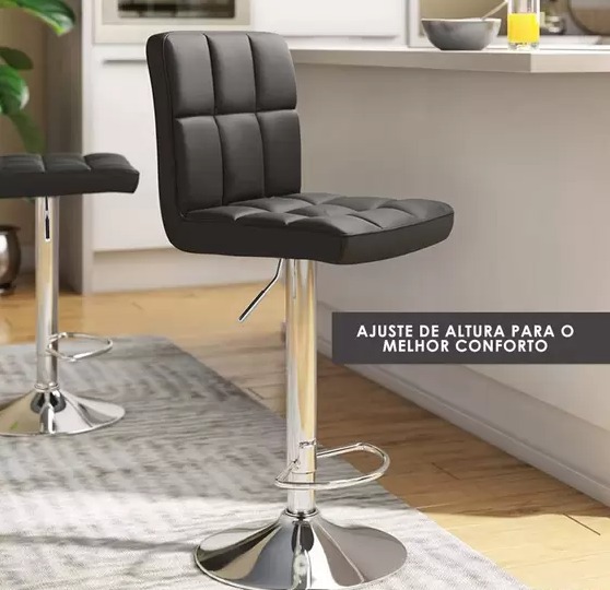 Banqueta Gomos Confort  , Giratoria, com Regulagem de Altura Preta