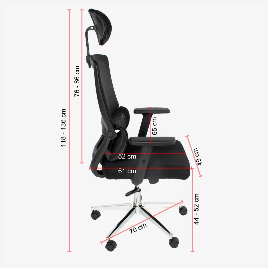 Cadeira de Escritório Presidente Ergonômica Tela Mash Reclinável NR17 - Preta