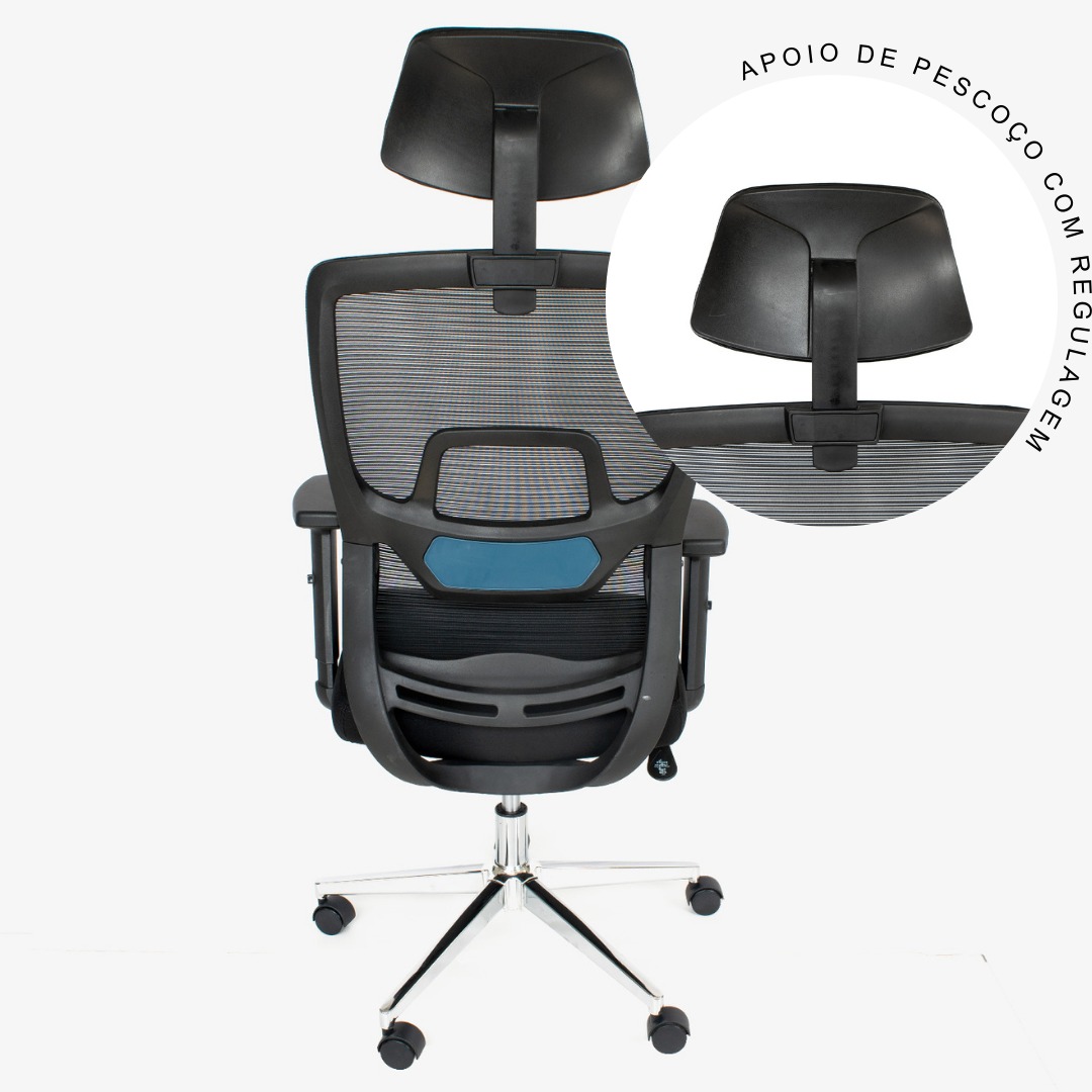 Cadeira de Escritório Presidente Ergonômica Tela Mash Reclinável NR17 - Preta