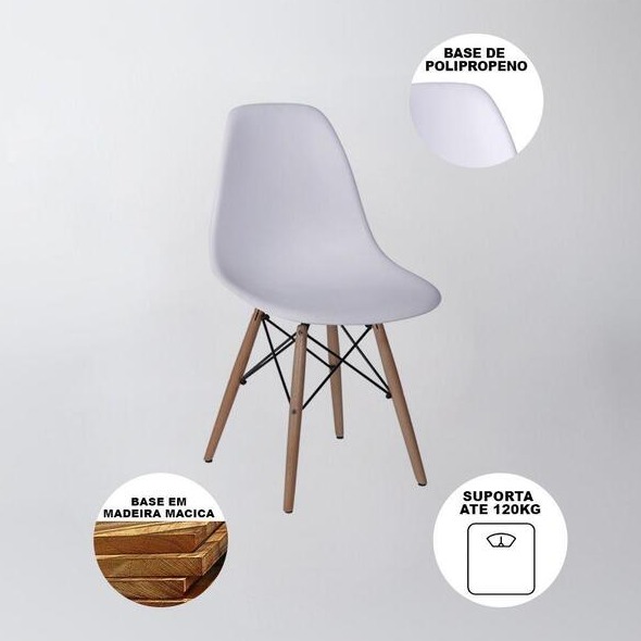 Conjunto 3 Cadeiras Charles Eames Eiffel Concha Fixa - Branca