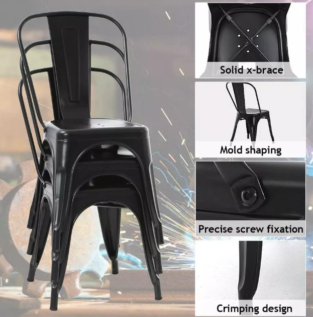 Conjunto 6 Cadeiras Tolix Iron - Design - Preta - FOSCO