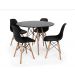 Conjunto De Mesa De Jantar Eames Eiffel Redonda 90cm Tampo De Madeira Preto Com 4 Cadeiras Pretas PR
