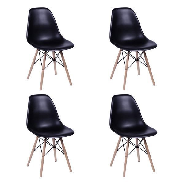 Conjunto De Mesa De Jantar Eames Eiffel Redonda 90cm Tampo De Madeira Preto Com 4 Cadeiras Pretas PR