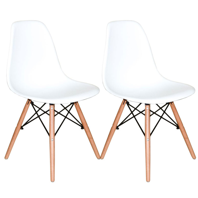 Conjunto Mesa Jantar Eiffel 70cm Preta + 2 Cadeiras Charles Eames - Branca