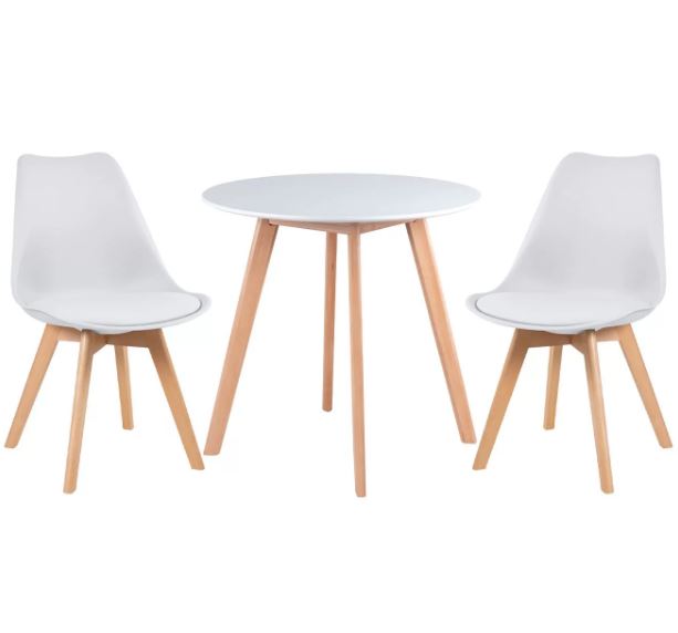 Conjunto Mesa Jantar Leda 80cm Branca + 2 Cadeiras Leda - Brancas