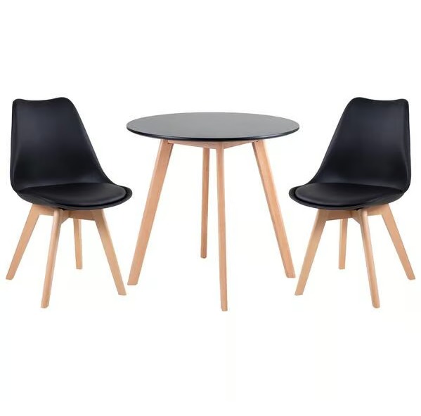 Conjunto Mesa Jantar Leda 80cm Preta + 2 Cadeiras Leda - Pretas