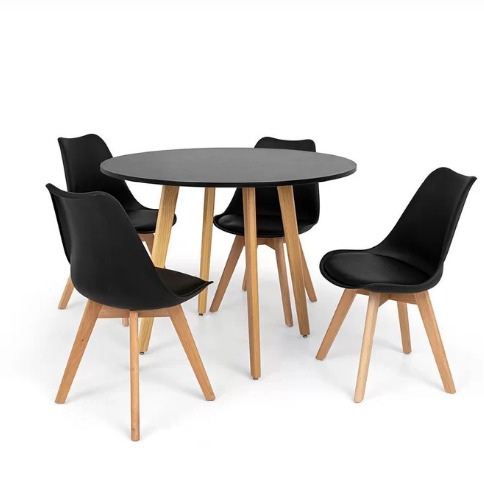 Conjunto Mesa Jantar Leda 90 cm + 4 Cadeiras Leda Saarinen Preta