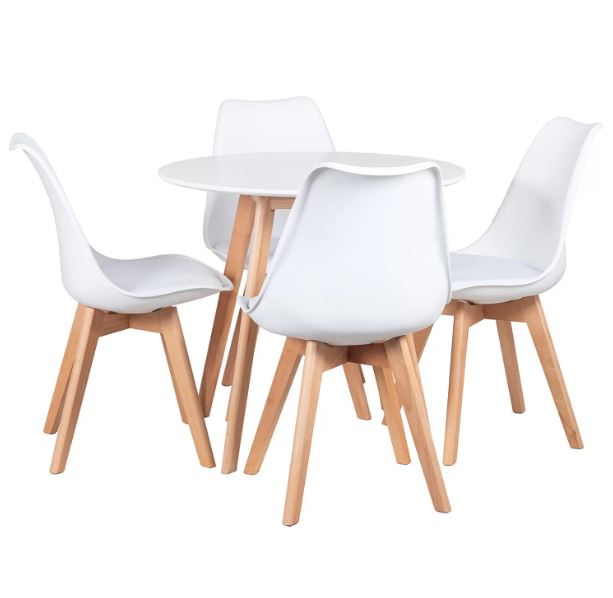 Conjunto Mesa Leda Branca 80 cm + 4 cadeiras Leda Brancas